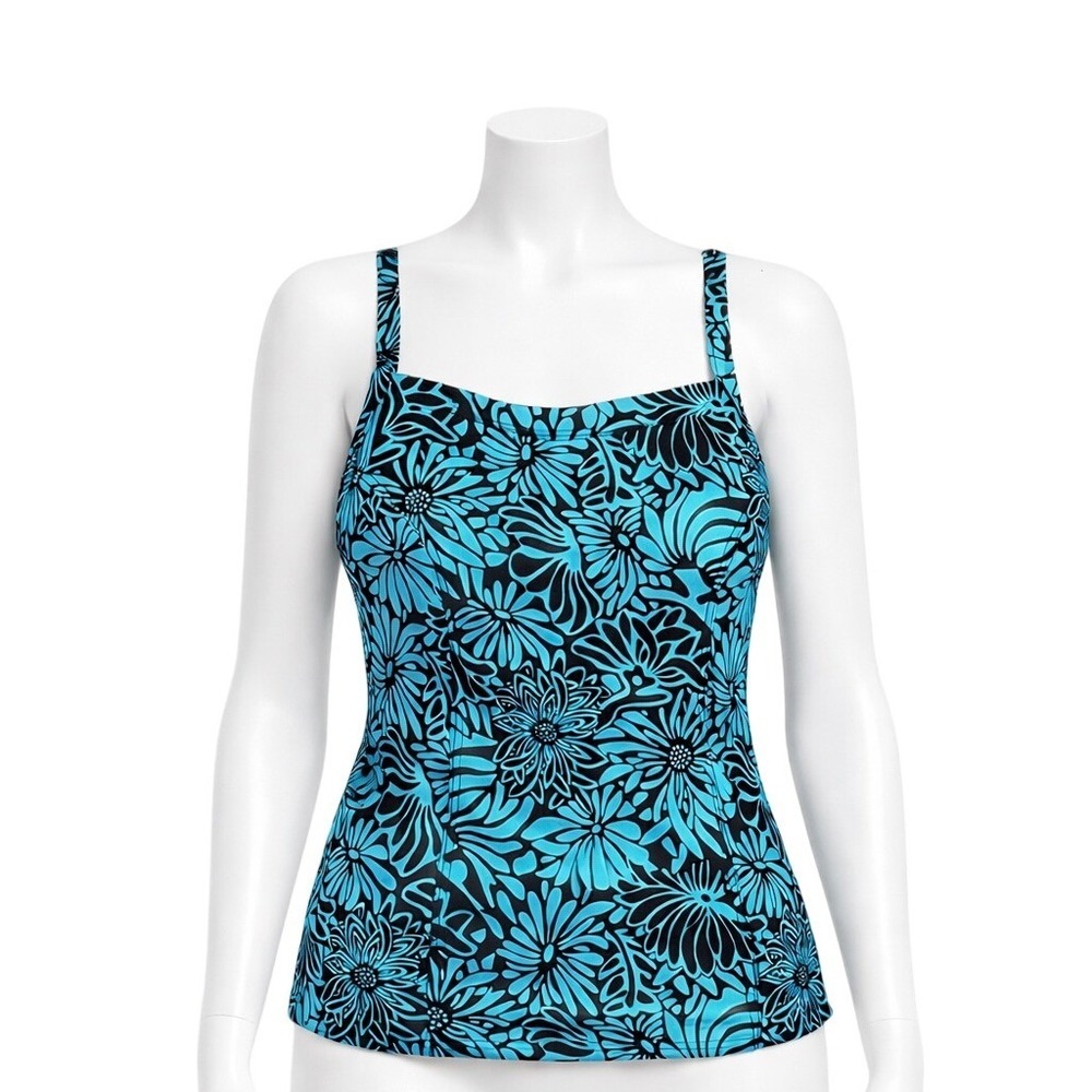 LL Bean Tankini Swim Top Women's 10 Blue‎ Floral Beach Vacation Resort Tropical